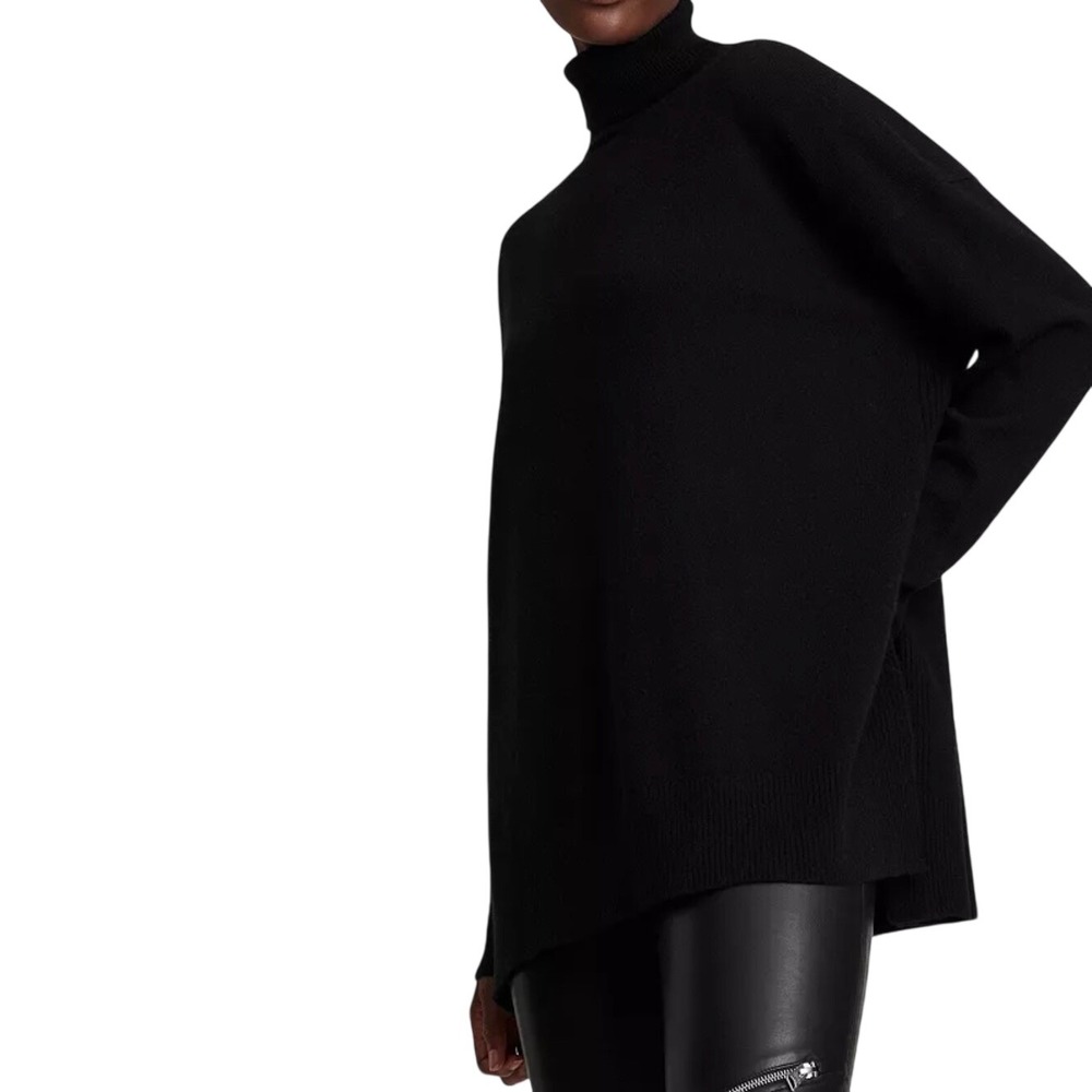 ALLSAINTS Gala Black Cashmere Wool Blend High Neck Oversized Sweater XSmall $269